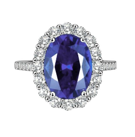 6 Ct. Lab-Grown Sapphire in 18K White Gold Halo Setting