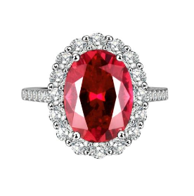6 Ct. Lab-Grown Ruby in 18K White Gold Halo Setting