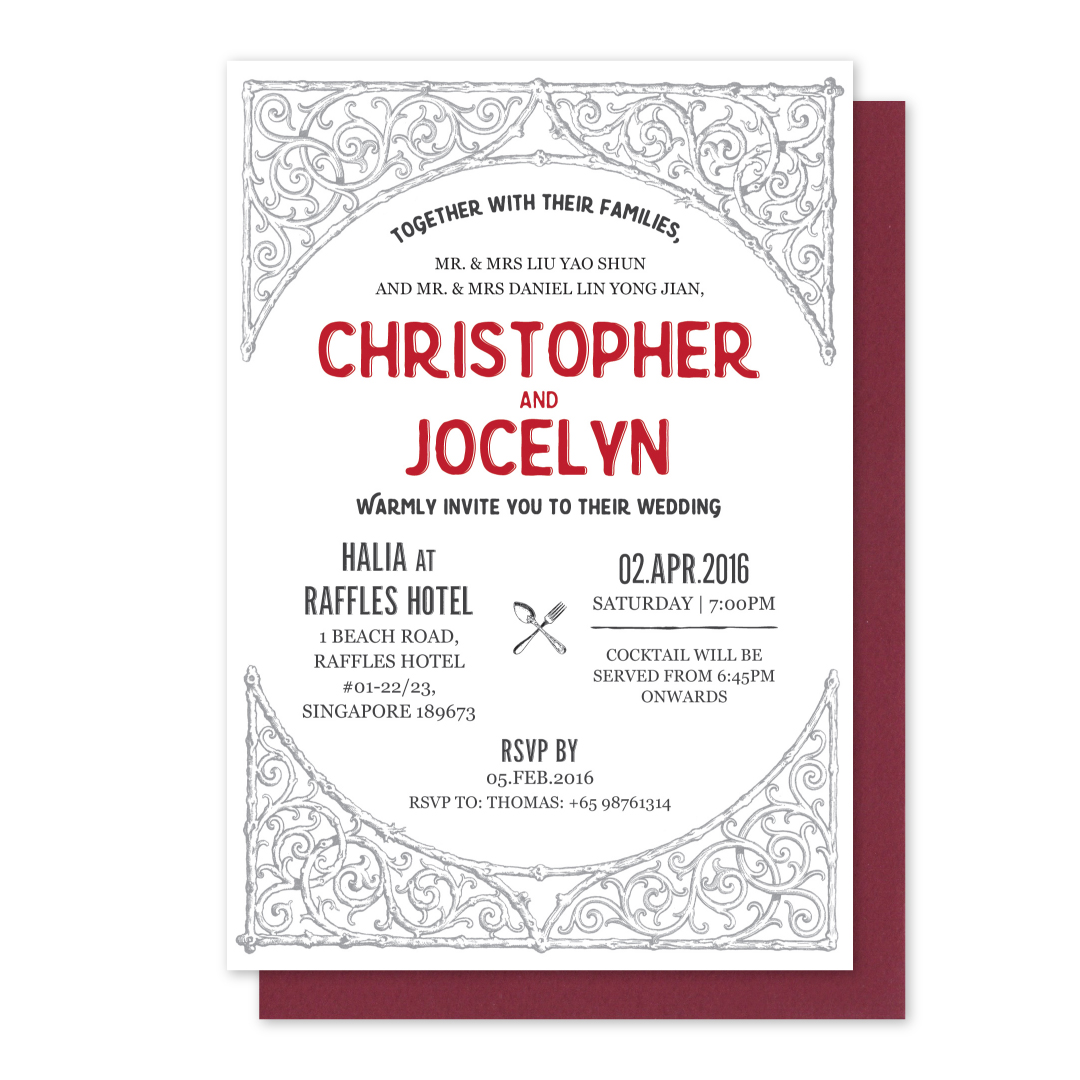 Ornate Baroque Crown (Monochrome x Red) Invitation Card