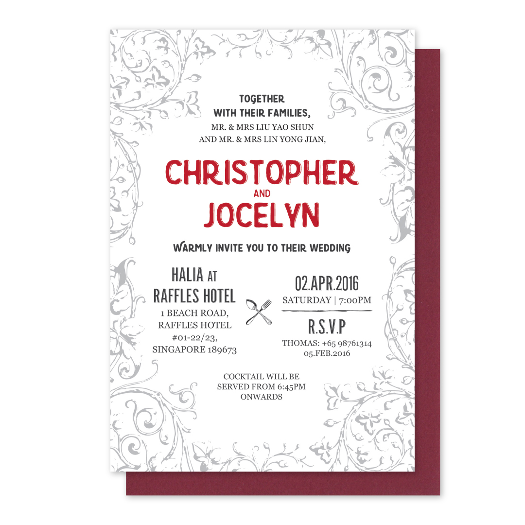 Ornate Baroque Mirror (Monochrome x Red) Invitation Card