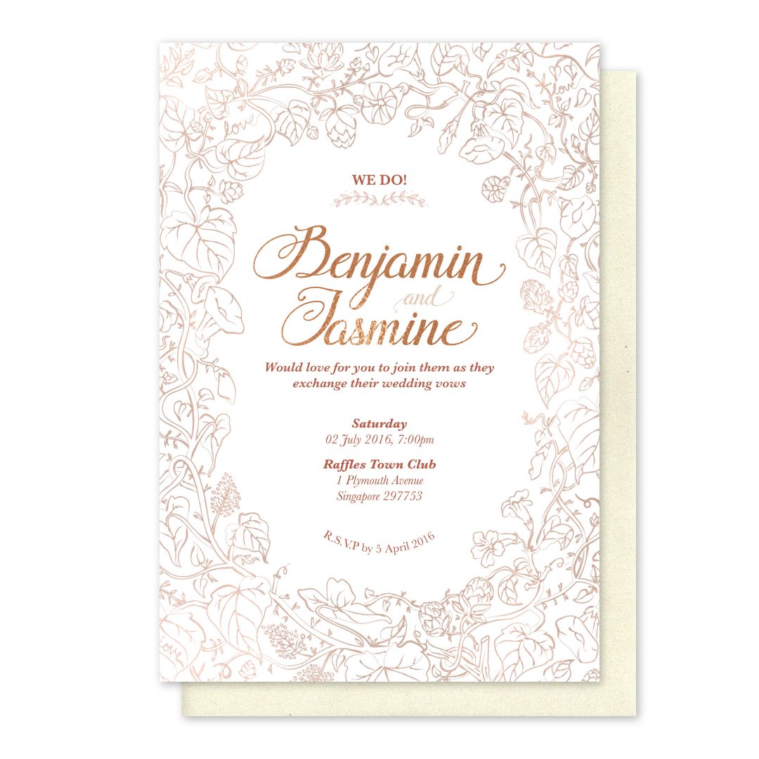 Rose Gold Botanical Invitation Card