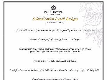 Solemnisation Chinese Set Lunch Packages 2018