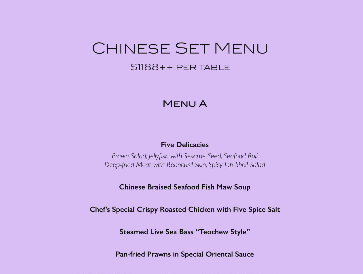 Wedding Chinese Set Menu